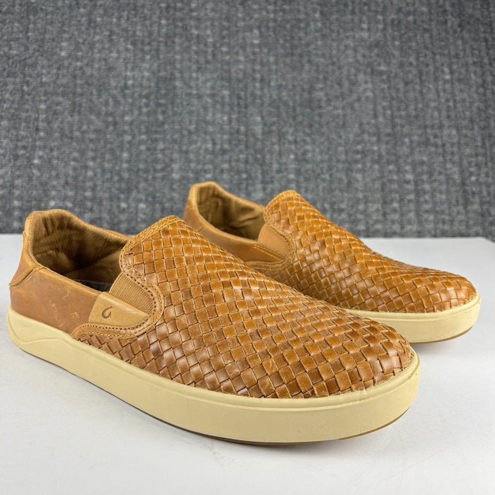 OluKai Lae'ahi Lauhala Woven Leather Slip On Shoes Size 9.5 Fox Tan